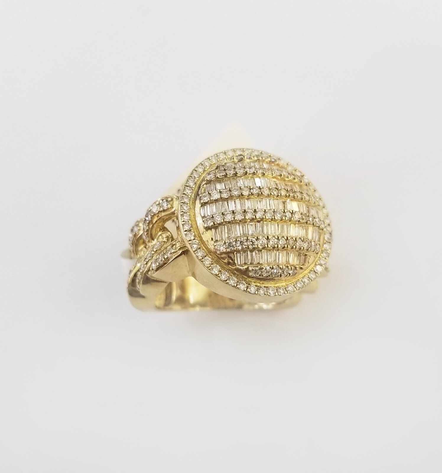 Real 10k Yellow Gold Mens Real Baguette diamond Circular Ring 1.72CT Mens - GoldenlinQ